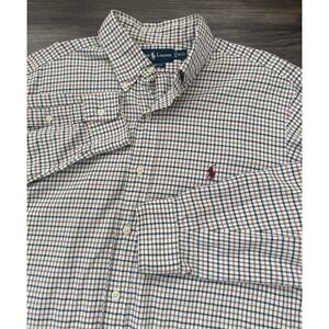 Ralph Lauren Polo Shirt Mens L Red Blue Plaid Long Sleeve Classic Fit 100 Cotton
